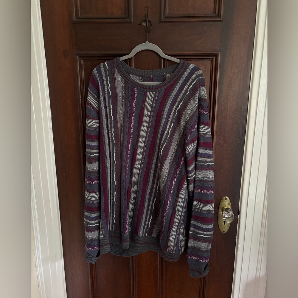 Vintage Striped Coogie Grandpa Sweater Purple Textured
